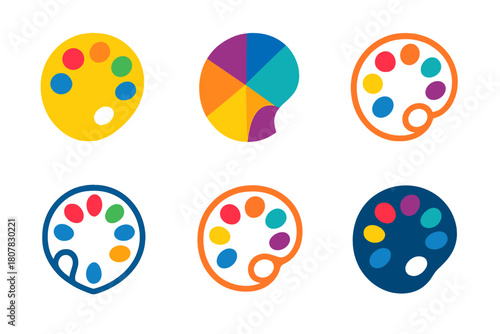 Colorful Logo Collection. Vibrant colors. Icon set. Set Logo of vibrant colors: palette with multicolor paint spots. harmonious logo variations of the same