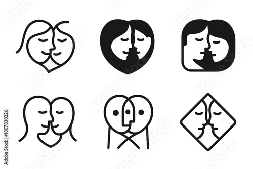 Harmony Emblem Icons. Loving glances and facial expressions between partners. Icon set. Set Logo of loving glances and facial expressions between partners: