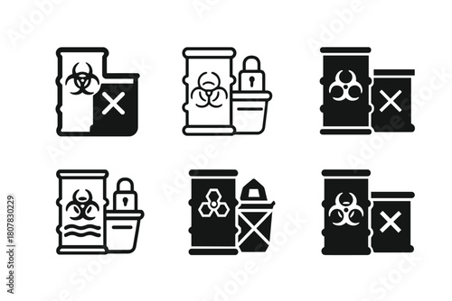 Eco-Friendly Industrial Icons. Reducing industrial pollution through waste management. Icon set. Set Logo of reducing industrial pollution through waste