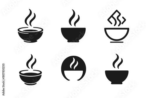 Aromatherapy Icon Set. Aromatherapy. Icon set. Set Logo of aromatherapy: steaming bowl symbolizing relaxation and healing. harmonious logo variations of the