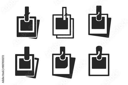 Family Photo Logo Variations. Creating family photo albums and scrapbooks. Icon set. Set Logo of creating family photo albums and scrapbooks: stack of instant