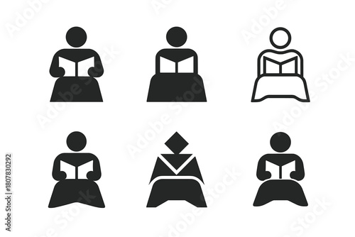 Cozy Reading Icons. Reading Nook. Solid icons set of Reading Nook: armchair, bookshelf, lamp, book, coffee cup, blanket, window, cushion, plant, rug, side