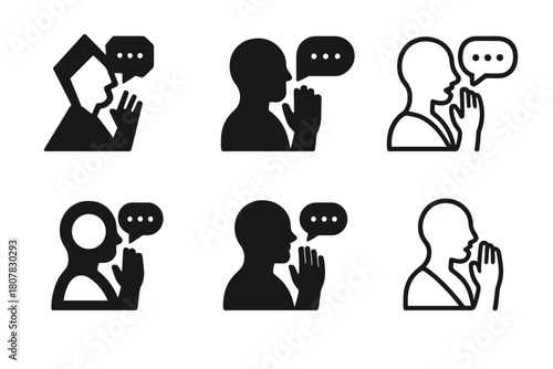 Awareness Icon Set. Sexual harassment awareness. Icon set. Set Logo of Sexual harassment awareness: Person speaking up. harmonious logo variations of the same