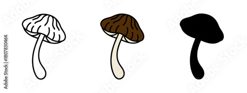Mushroom Vector in Outline, Colored, and Silhouette Style on White Background