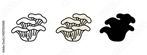 Oyster Mushrooms Line Art in Different Styles on White Background