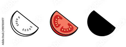 Tomato Slice Icons Showing Different Styles and Designs on a White Background