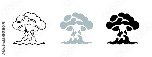 Three Atomic Mushroom Cloud Outlines Depicting Various Stylized Shapes