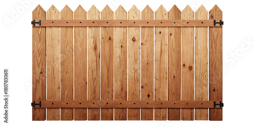 Wooden Picket Fence Section with Metal Hinges and Hardware backyard isolated on a transparent background
