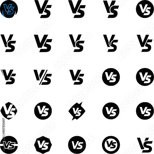 Versus V/S 25 vector set competition fight battle challenge championship duel match game sport black and blue vector wighout background editable and can add colour and changeable.