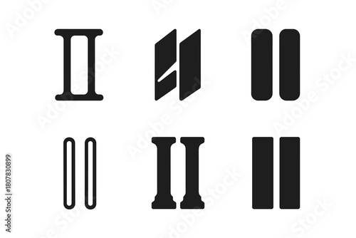 Slim Column Logos. Slim columns. Icon set. Set Logo of slim columns: twin vertical bars. harmonious logo variations of the same emblematic concept, each with