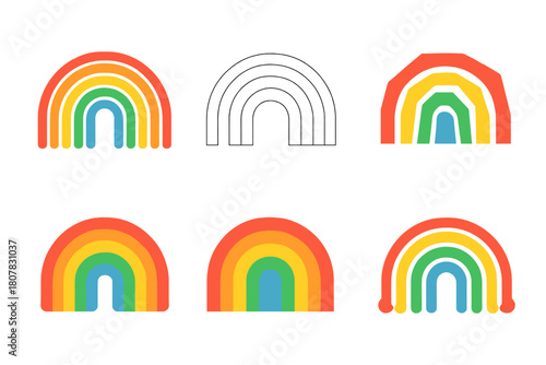Rainbow Logo Variations. Rainbow. Icon set. Set Logo of rainbow: spectrum color bands. harmonious logo variations of the same emblematic concept, each with