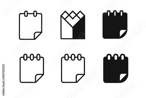 Crisp Paper Logos. Crisp Paper. Icon set. Set Logo of Crisp Paper: Notepad. harmonious logo variations of the same emblematic concept, each with different