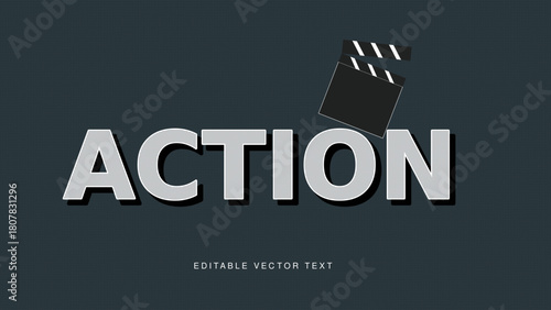 Exciting action editable vector text design with a clapperboard on dark background