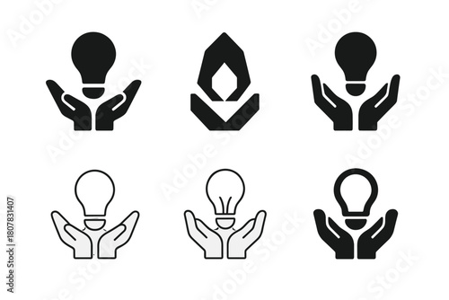 Micro-Mentorship Icon Set. Micro-mentorship moments. Icon set. Set Logo of micro-mentorship moments: shared light bulb. harmonious logo variations of the same