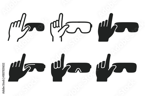 Augmented Reality Glasses Logos. Augmented reality glasses for gaming or navigation. Icon set. Set Logo of augmented reality glasses for gaming or navigation: