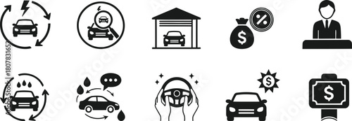 Car and Economical money icon set in white background