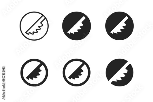 Cutting Machine Icons. Cutting machines. Icon set. Set Logo of cutting machines: knife-edge symbol with sharp angular lines. harmonious logo variations of the
