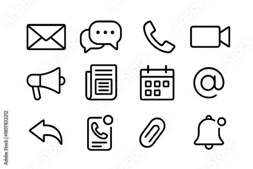 Corporate Communication Icons. Corporate communication. Line icon set of corporate communication: email envelope, chat bubbles, phone handset, video camera,