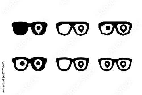 Augmented Reality Glasses Logos. Augmented reality glasses for gaming or navigation. Icon set. Set Logo of augmented reality glasses for gaming or navigation: