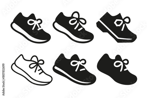 Shoe Lace Icons. shoe lace. Icon set. Set Logo of shoe lace: tied bow on running shoe. harmonious logo variations of the same emblematic concept, each with