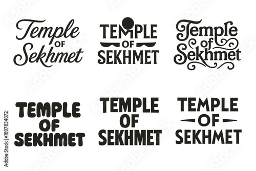 Temple Emblem Lettering Grid. Temple of Sekhmet. Set lettering. harmonious lettering variations of the same emblematic concept, each with different artistic
