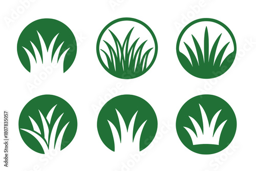 Grass Emblem Icons. Grass. Icon set. Set Logo of Grass: circular patch of grass. harmonious logo variations of the same emblematic concept, each with different