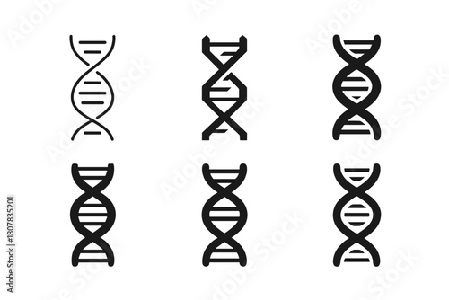 Genetic Innovation Icons. DIY biohacking and body modification. Icon set. Set Logo of genetic innovation: double helix forming infinity loop. harmonious logo