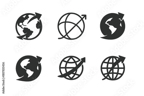 Global Expansion Icons. International business expansion and global markets. Icon set. Set Logo of international business expansion and global markets: