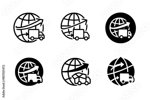 Global Expansion Icons. International business expansion and global markets. Icon set. Set Logo of international business expansion and global markets: