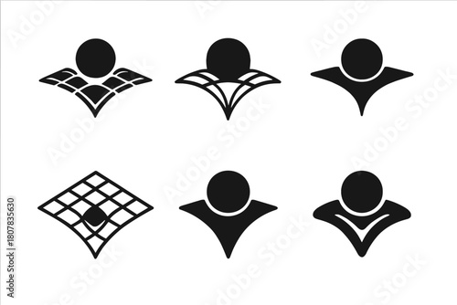 Gravity Icon Set. The concept of gravity. Icon set. Set Logo of gravity: mass attracting smaller bodies. harmonious logo variations of the same emblematic