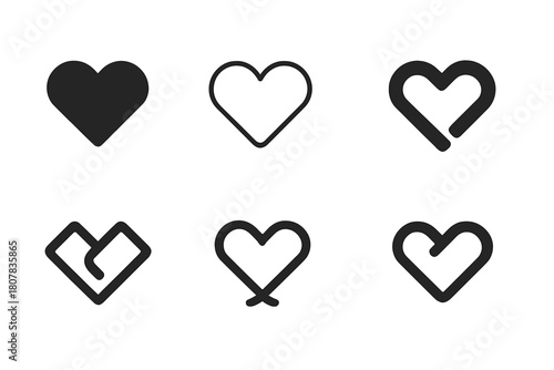Heart Connection Icons. First date experiences. Icon set. Set Logo of connection: two hearts linked by a line. harmonious logo variations of the same
