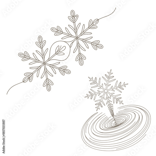 Continuous Line Snowflake Set with Abstract Swirl Texture