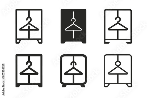 Home Storage Icons. Home storage solutions. Icon set. Set Logo of home storage: stackable boxes. harmonious logo variations of the same emblematic concept,