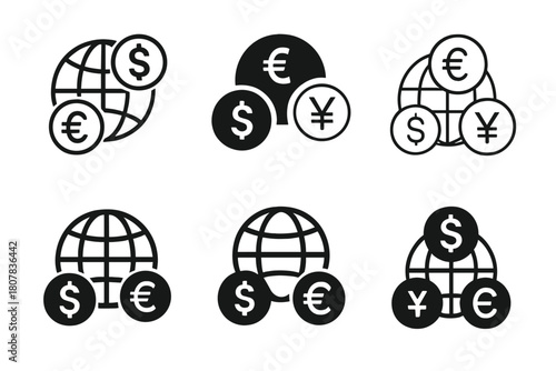 International Business Logos. International business expansion and global markets. Icon set. Set Logo of international business expansion and global markets: