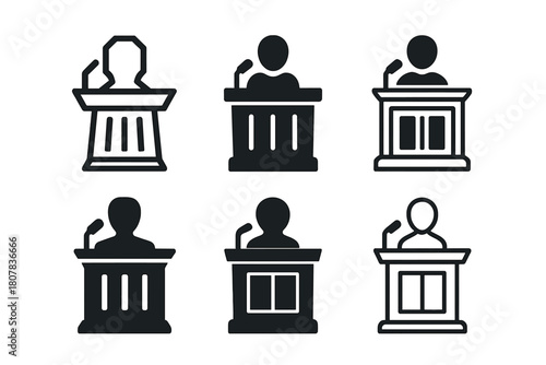 Justice Emblem Variations. Courtroom settings and legal proceedings. Icon set. Set Logo of justice: courthouse facade. harmonious logo variations of the same