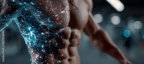 Human body glowing with digital network connections