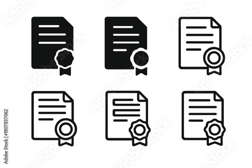 Legal Logo Variations. Courtroom settings and legal proceedings. Icon set. Set Logo of justice: legal document and seal. harmonious logo variations of the same