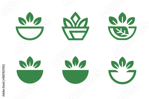 Salad Bowl Logos. Salad bowl. Icon set. Set Logo of salad bowl: abstract emblem of nourishment and wellness. harmonious logo variations of the same emblematic