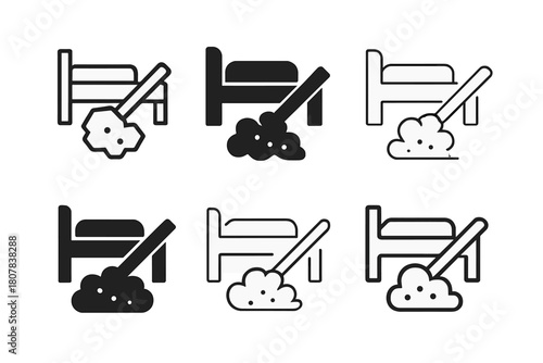 Under-Bed Cleaning Icons. Cleaning under the bed. Icon set. Set Logo of Cleaning under the bed: Person sweeping under bed. harmonious logo variations of the