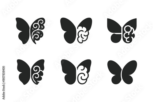 Nature's Creative Emblems. The power of nature to inspire creativity and calmness. Icon set. Set Logo of nature?s power: butterfly merging with abstract