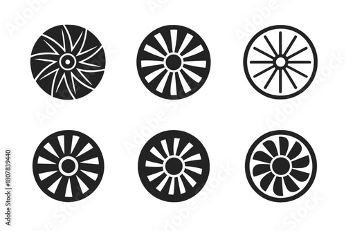 Private Aviation Logos. Private aviation lifestyle. Icon set. Set Logo of private aviation lifestyle: jet engine turbine. harmonious logo variations of the