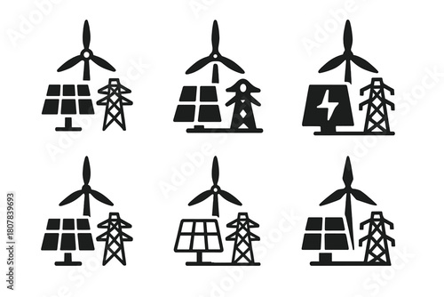 Microgrid Logo Icons. Microgrid systems. Icon set. Set Logo of Microgrid systems: Hybrid energy microgrid. harmonious logo variations of the same emblematic