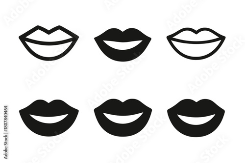 Smiling Icons Collection. Smiling. Icon set. Set Logo of smiling: smiling lips icon. harmonious logo variations of the same emblematic concept, each with