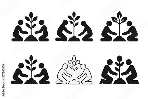 Reforestation Logo Set. Reforestation efforts and tree planting. Icon set. Set Logo of Reforestation efforts and tree planting: Tree with roots. harmonious