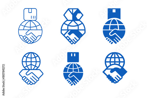 Customs Broker Logos. customs brokers. Icon set. Set Logo of customs brokers: document with cargo container. harmonious logo variations of the same emblematic