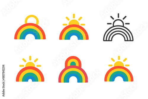 Rainbow Logo Variations. Rainbow. Icon set. Set Logo of rainbow: spectrum color bands. harmonious logo variations of the same emblematic concept, each with