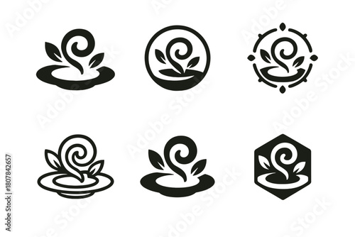 Culinary Logo Artistry. culinary artistry. Icon set. Set Logo of culinary artistry: creative garnish on plate. harmonious logo variations of the same