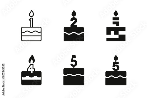 Birthday Logo Variations. Birthday milestone. Icon set. Set Logo of birthday milestone: layered cake with candles marking age. harmonious logo variations of