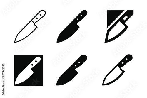 Carving Knife Logos. Carving knife. Icon set. Set Logo of Carving knife: Chef?s carving knife. harmonious logo variations of the same emblematic concept, each