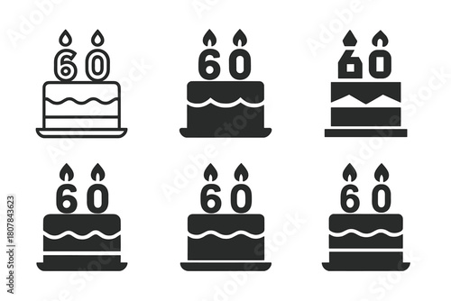 Birthday Logo Variations. Birthday milestone. Icon set. Set Logo of birthday milestone: layered cake with candles marking age. harmonious logo variations of